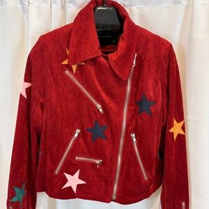 Olivaceous red faux suede moto jacket S